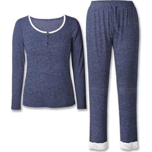 Neatie Kiddie Solid Women Pajamas Set Home Lounge SetS Soft Clothes Long Sleeve Top Full-length Pants Sleep Nightwear Pajamas