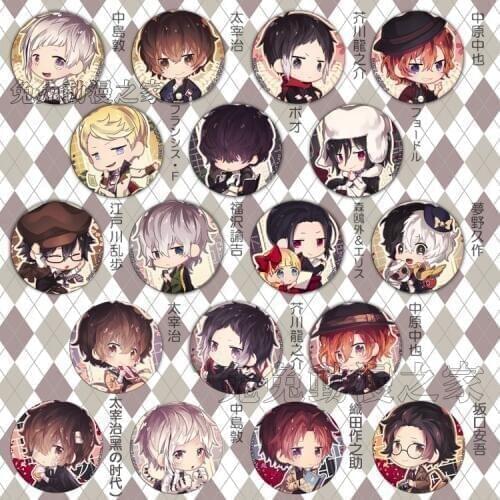 1pcs 58MM Anime Bungo Stray Dogs Nakajima Dazai Osamu Nakahara Chuya Super Cute Pins Icons Anime Badge Present