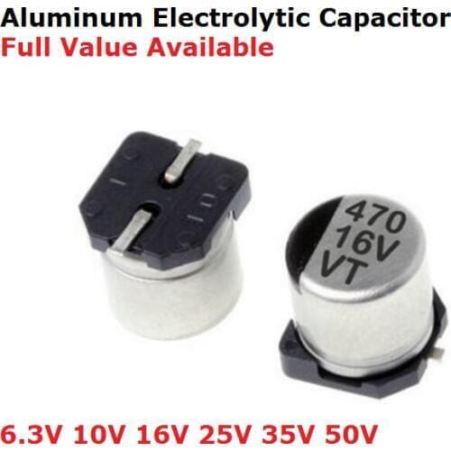 10pc 35V 47UF 10UF 22UF 100UF 150UF 220UF 470UF 1000UF 330UF 2200UF 10V 16V 25V 50V SMD Aluminum electrolytic capacitor