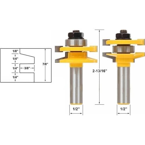2pcs 12mm 1/2" Shank Rail & Stile Tenon Router Set Door Bevel Woodworking Tenon Milling Cutter for Wood Tools MC03143
