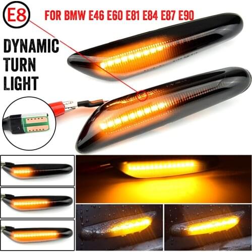 2PCS Smoke Lens Dynamic Flowing LED Turn Signal Side Marker Light Blinker Lamp for BMW E60 E61 E90 E91 E81 E82 E88 E46 X3 X1