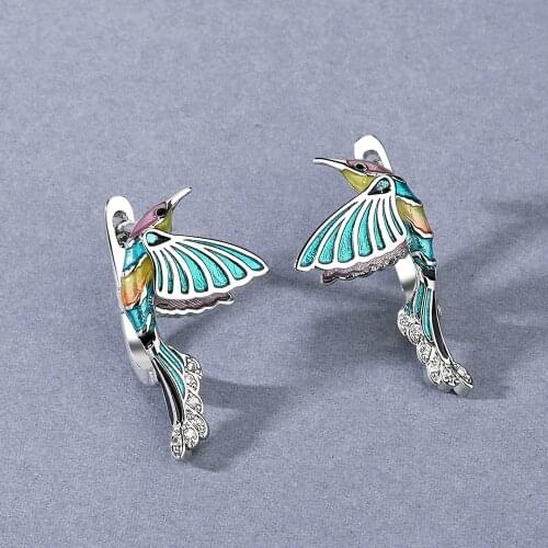 2021 Creative Hummingbird Womens Earrings Color Epoxy Jewelry Flower Earrings Fashion Womens Wedding Earrings Handmade Enamel