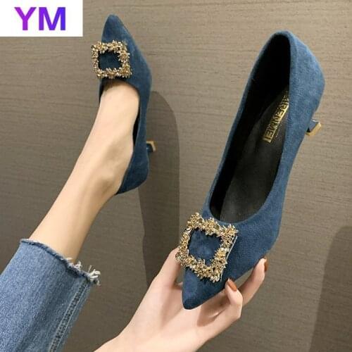 2021 Blue Crystal Wedding Shoes Rhinestone Women Pumps Pointed Toe High Heel Party Dress Bridesmaid Zapatos Tacon Mujer 35-39