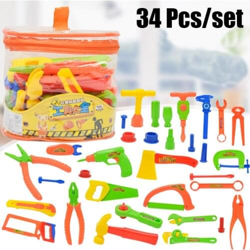 34 Pcs/Set Tool Toys Childrens Play Boy Simulation Maintenance Tools Mobile Toolbox DIY Tool Sets For Kids Gifts