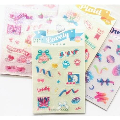 4 Sheets /Bag Cute Cat Paws Hearts Ribbons Laser Glitter Decoratve Sticker Girl Hand Account Album Decoration