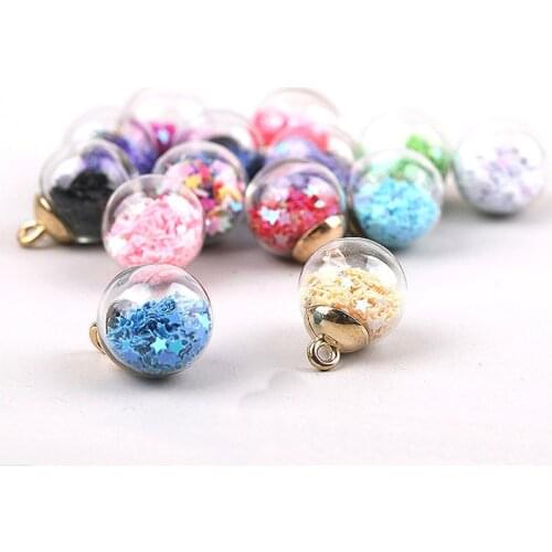 5pcs Colored Glitter Little Star Wishing Bottle Crystal Glass Ball Hair Rope Jewelry Make DIY Pendant Necklace Accessories 16mm