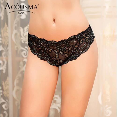 ACOUSMA Women Floral Embroidery Lace Hollow Out Panties Brief Sexy Underwear Seamless Female Lingerie Comfortable High Quality