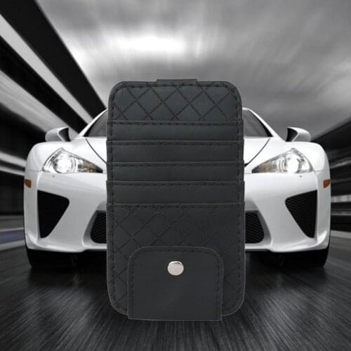 Car Clip CD Storage Box PU Leather Holder Note Clip Card Holder Business Card Holder