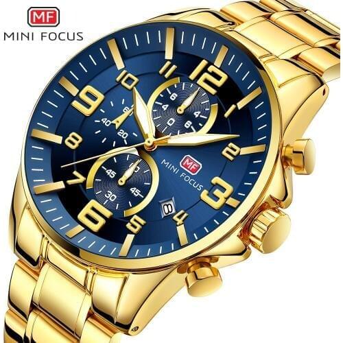 MINIFOUCS Gold Watch Mens Watches Top Brand Luxury Sport Mens Quartz Clock Waterproof Military Wrist Watch Relogio Masculino