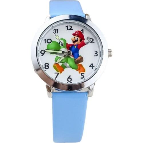 Cartoons Anime Super Mary Childrens belt watch Luminous lovely Mario Dinosaur watch Childrens Quartz Watch birthday present
