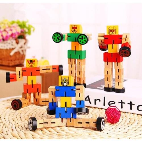 Wooden Transformation Robot Building Blocks Kids Toys for Children Educational Learning Intelligence Gifts