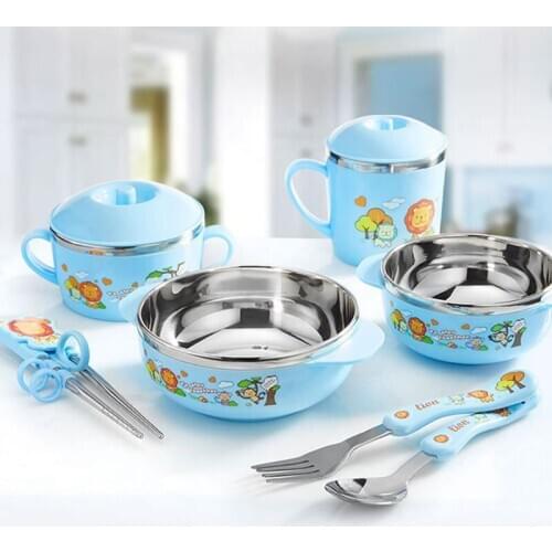 Children Cartoon Bowl Spoon Chopsticks Set Baby Eating 304 Stainless Steel Heat Preservation Tableware