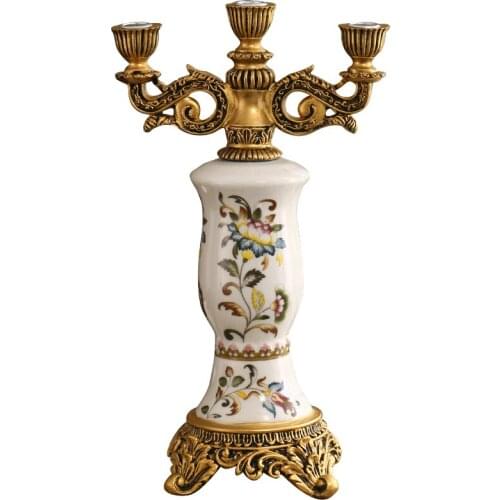 European Candlestick Decoration Three-Head Candlestick Vintage Romantic Dinner Ceramic Candlestick Wedding French Candlestick