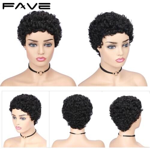 FAVE Short Curly Human Hair Wigs For Black Women 150% Density Remy Brazilian Glueless Pixie Cut Afro Curl Soft Cheap Human Wig