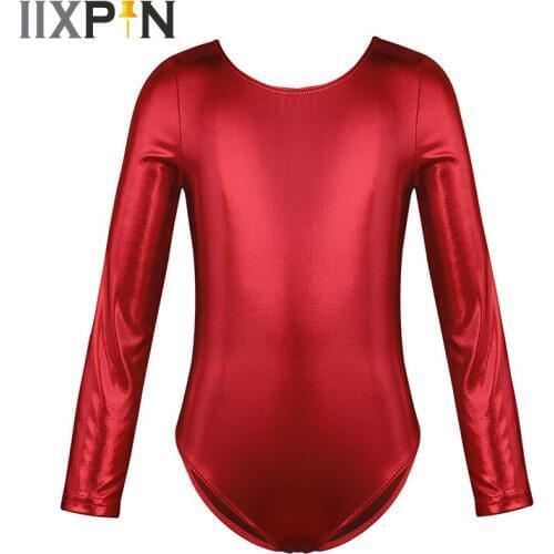 IIXPIN Girls Gymnastic Leotard Ballet Dance Costume One Piece Metallic Long Sleeves Practice Competition Leotard Ballet Jumpsuit
