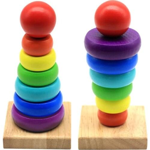 Kids Toddler Toy Rainbow Wooden Color Number Cognition Ring Tower Stacker Gift Parent-Child Interactive Games Educational Toys