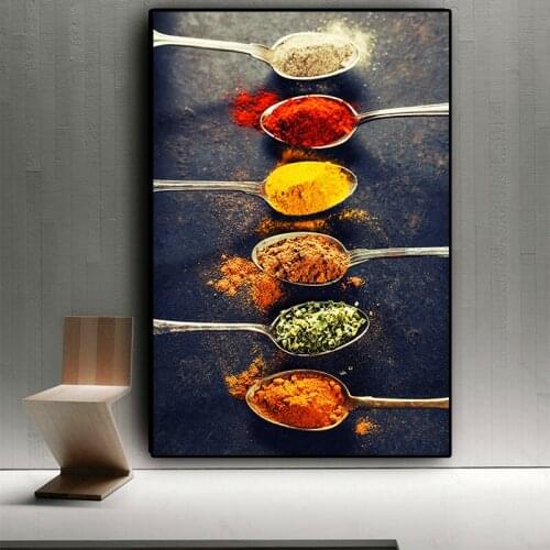 Kitchen Grains Spices Peppers Spoon Scandinavian Canvas Painting Pictures Wall Art for Living Room Home Decor Unframed