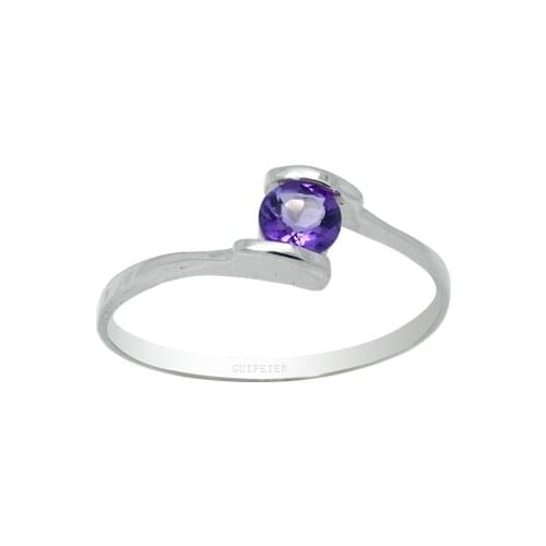 Simple 925 Silver Amethyst Ring for Daiky Wear 4mm Natural Amethyst Silver Ring Classic Sterling Silver Gemstone Ring