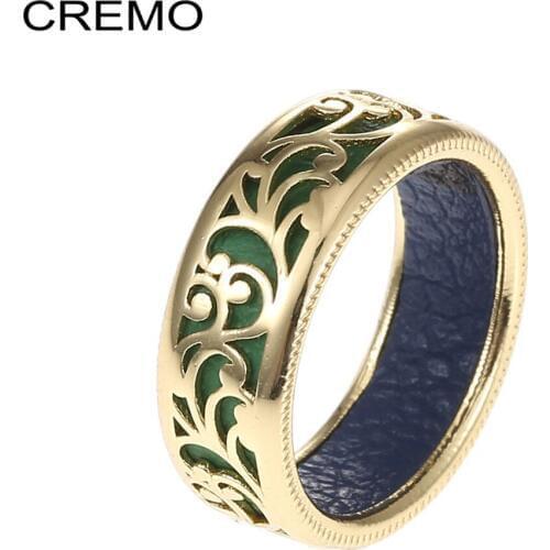 Cremo Carved Floral Narrow Gold Color Rings For Women Reversible Leather Medium Two-Tone Set Finger Bague Jewelry Chic