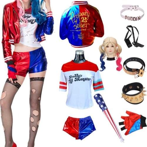 Women Suicide Harley Cosplay Costumes Squad Quinn Monster Jacket Pants Sets Halloween Anime Costume