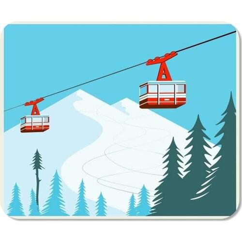 Mousepad Mat Vintage Winter Cartoon Red Ski Lift Gondolas Moving Snow 7.9 X 9.5 Inch Rectangle Mouse pad Non Slip Game