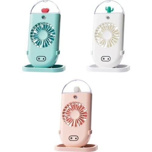 Mini Handheld USB Fan Portable Personal Handy Fan w/ LED Night Light Portable Mini Spray Humidifier Rechargeable for Kid