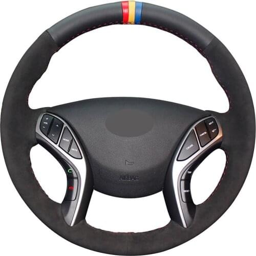 Hand-stitched Black Genuine Leather Suede Car Steering Wheel Cover for Hyundai i30 Elantra GT Elantra Coupe 2011 2012 2013-2017