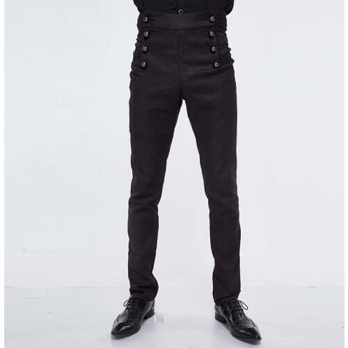 Devil Fashion Black Pants Men High Waist Vintage Suit Pants Male Cotton Trousers Men Formal Clothes