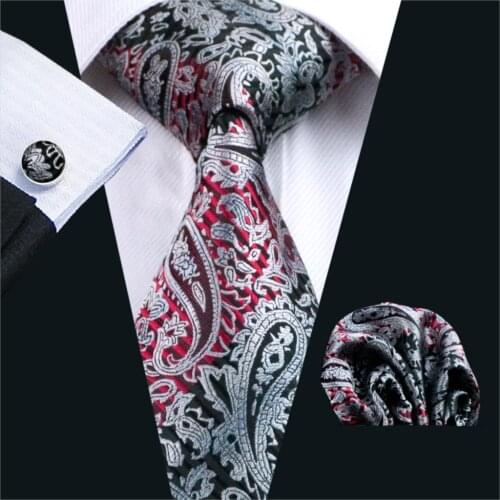 FA-359 Men`s Tie Gray Paisley Silk Jacquard Woven Classic Tie Hanky Cufflinks Set For Men Business Wedding Party Free Shipping