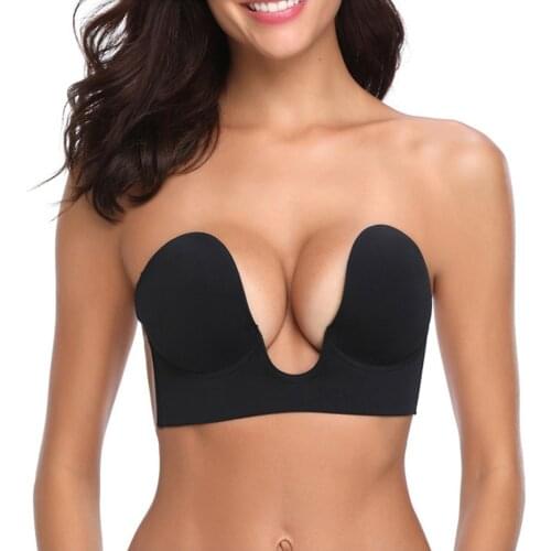 Invisible Push Up Bra Strapless Bras Dress Wedding Party Sticky Self-adhesive Silicone Brassiere Breathable Deep U Bra Underwear
