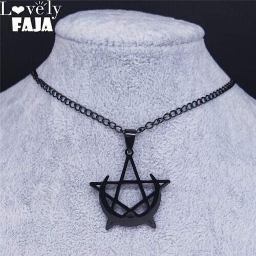 Lovely FAJA Gothic Moon and Pentagram Stainless Steel Neckless for Women Black Witchcraft Necklaces & Pendants Jewelry N4136S03