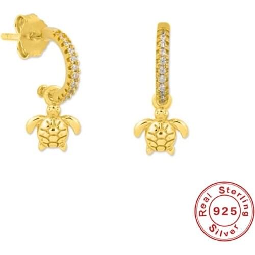 GS Turtles Stud Earrings for Women 925 Sterling Silver INS Geometric Zircon Crystal Fine Jewelry Girl Birthday Gifts 1Pair