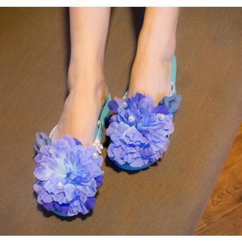 2017 new seaside holiday manual flower beach slippers female pinches antiskid flip-flops platform sandals Free shipping