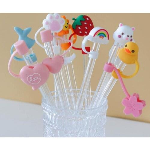 Silicone Straw Plug Reusable Airtight Drinking Dust Cap Cup Accessories Cartoon Plugs Tips Cover Suit For 6-8mm Straws Drinkware