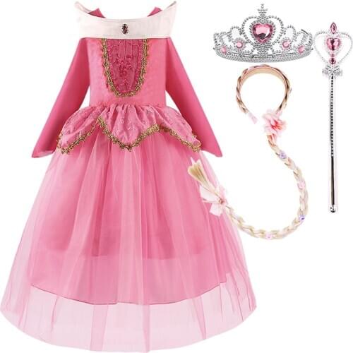 Sleeping Beauty Dress Aurora Girls Christmas Costume Child Makeup Baby Girl Birthday Party Halloween Fantasy Evening Dress