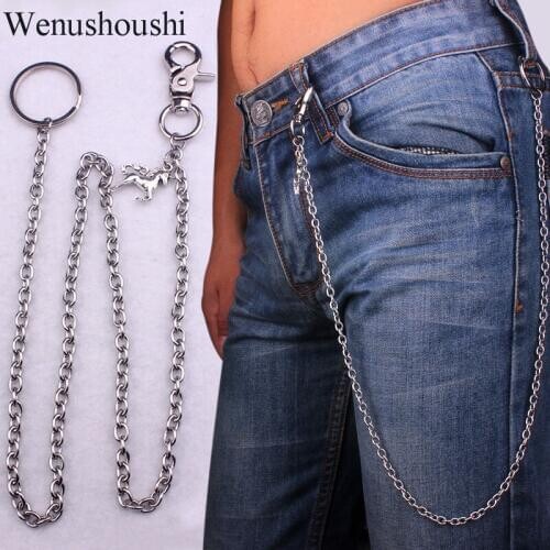 Titanium chains Trousers Hipster Key Chains Punk Street Big Ring KeyChain boyfriend gift unicorn rabbit HipHop Jewelry