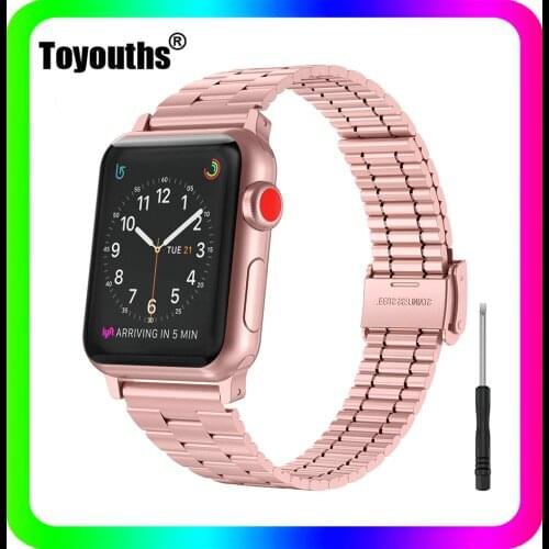Toyouths Stainless Steel Strap for Apple Watch 38mm 42mm Women Metal Watch Adjustable Size Bracelet Band for iwatch 6 5 4 3 2 1