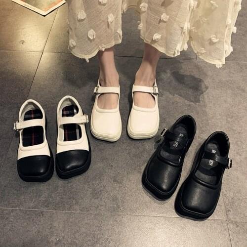 England Style Leather Flats Retro square Toe Buckle Shoes Flat Heel Casual Women Girls Mary Janes Shoes