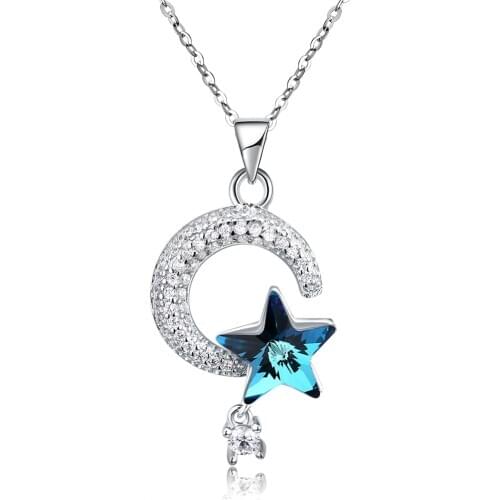 ZEMIOR 925 Sterling Silver Pendant Necklace For Women Star Shape Austria Crystal Necklace Party Fine Jewelry Birthday Gift