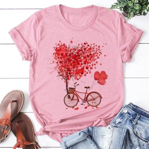 Beautiful Scenery Bicycle Pink Women T Shirt Vogue Casual Tshirt Harajuku Korean Style Graphic Tops Kawaii Short Sleeve T-shirt