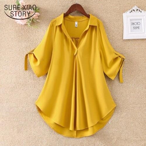 Summer Casual Loose Oversize Shirt Woman 2021 Summer Short Sleeve Chiffon Blouse Women V Neck Female Clothing Blusas 14316