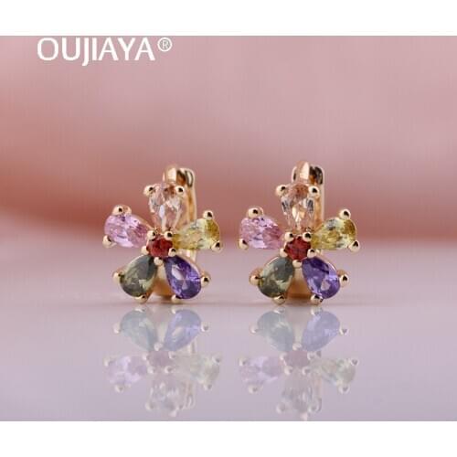 OUJIAYA new hot sale Flower 585 Rose Gold Drop Earrings Round Women Wedding Natural Zircon Earring Fashion Jewelry gift A86