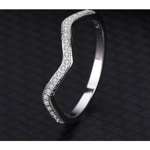 S925 Sterling Silver Ring Female V-Shaped Single Row Diamond Ring Europe And The United States Simple Fashion Baeta