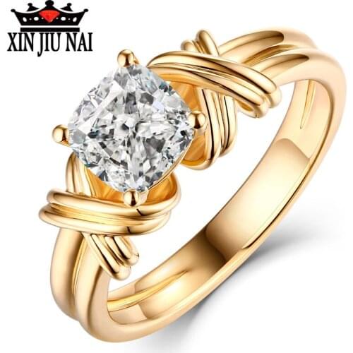 Female Big White Zircon Love Ring Vintage Yellow Gold Color Cross Wedding Ring Fashion Engagement Promise Rings For Women