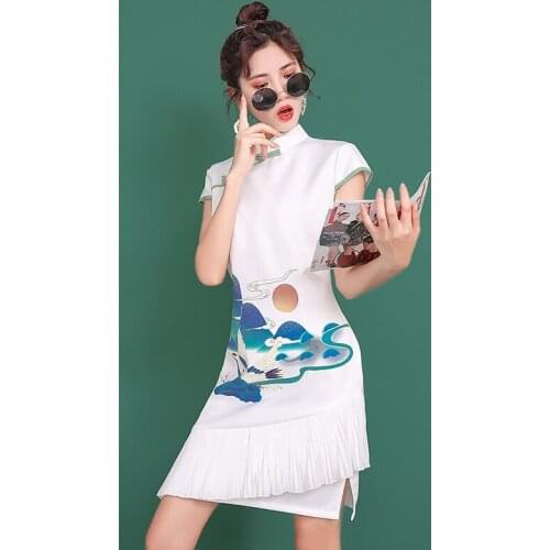 2021 Fashion Modern Trend Cheongsam Dress For Women Summer Black Short Sleeve Qipao Oriental Traditional Chinese Clothing TA2375