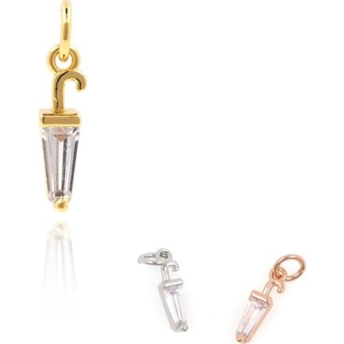 Umbrella Gold Pendant Umbrella Gold Necklace Micropavé CZ Umbrella Charm DIY Jewelry Making Accessories 13x2.6x2.4mm