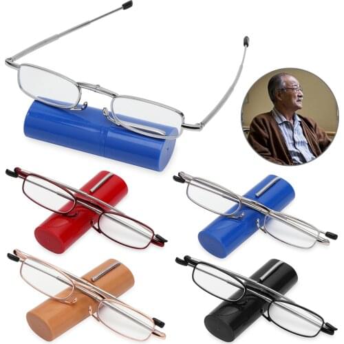 +1.0~+4.0 Reading Glasses Foldable Ultralight Mini Hyperopia Glasses for Women Men Metal Frame Presbyopia with Case