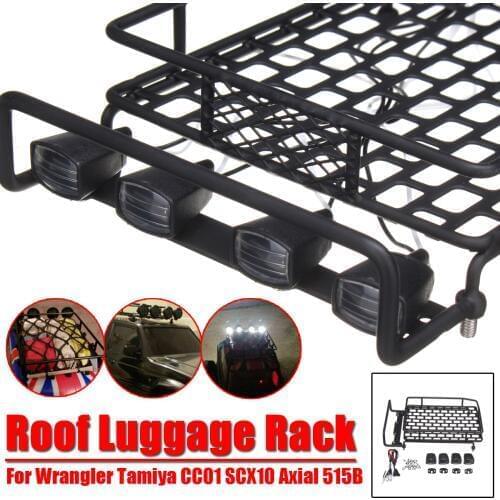 1/10 Roof Luggage Rack with LED Light Bar Roof Luggage For Wrangler Tamiya CC01 SCX10 Axial 515B