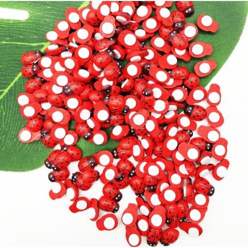 100pcs/Bag Wooden Ladybird Ladybug Sticker Children Kids Painted Adhesive Back DIY Craft Home Party Holiday Decoration E