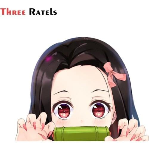 Three Ratels A579 3D Cartoon Car Sticker for Nezuko Kamado Peeker Big Head Anime Vinyl Rear Windshield Trunk Stick